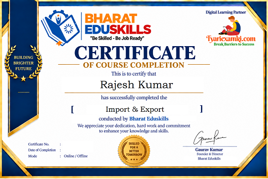 Bharat Eduskills Import & Export Certificate Sample